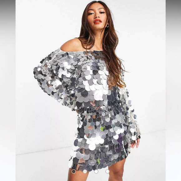 SOLD OUT!!!!  ASOS large sequins dress silver - Picture 4 of 5